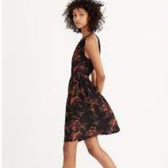 Madewell x No.6 Silk Keyhole Halter Dress with Pockets in Etched Floral size 4 - Picture 3 of 12